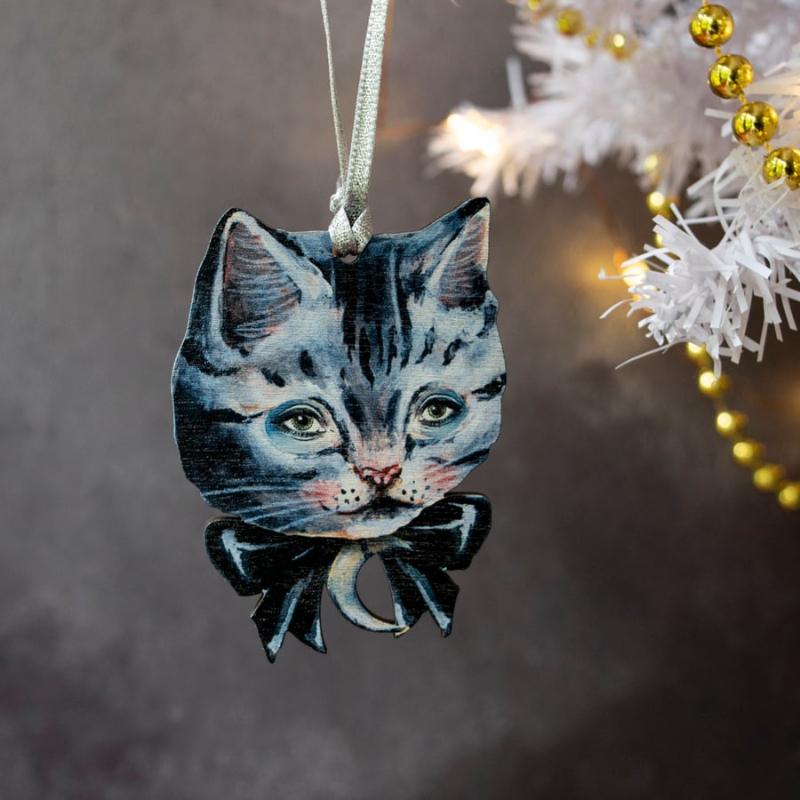 Grey kitty cat hanging decoration