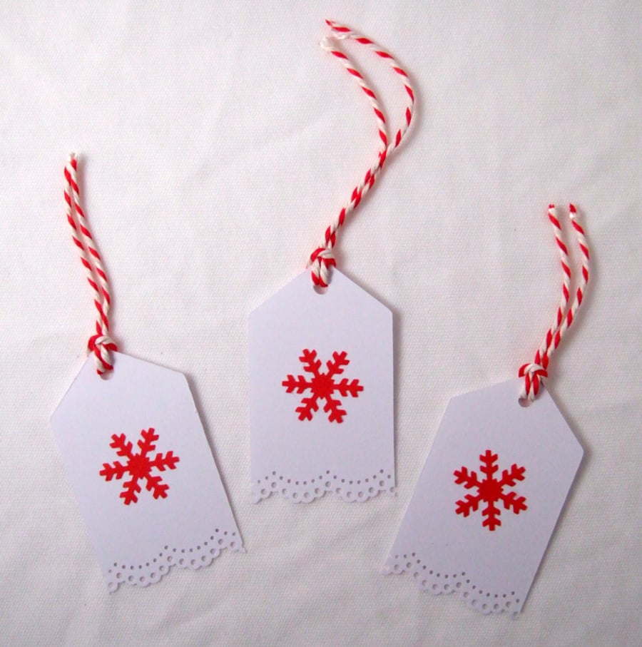 Christmas Single Snowflake Gift Tags 3pk, Handmade Xmas Message Tags