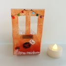 Xmas tea light holder, Christmas front door candle, festive gift, fused glass. 