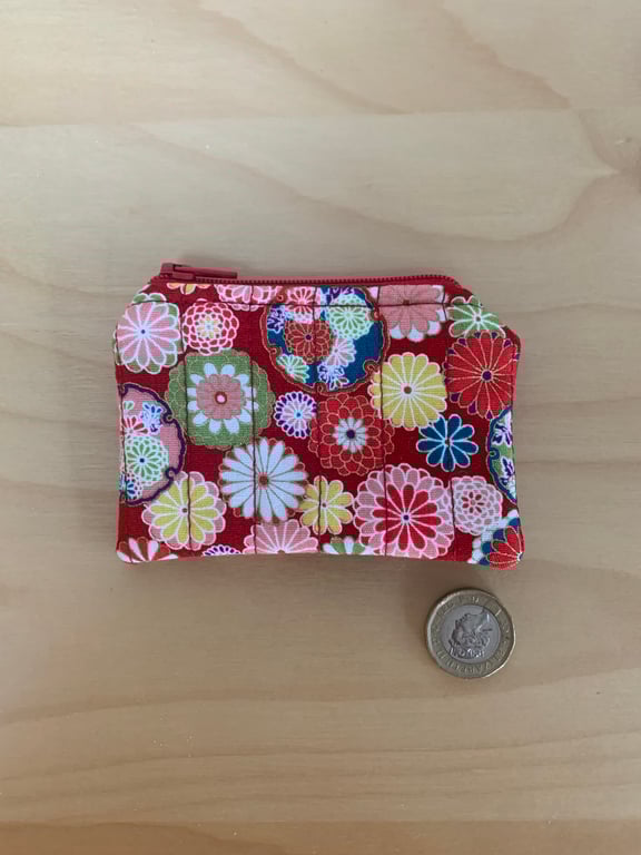 Japanese Floral Print Quilted Fabric Mini Purse