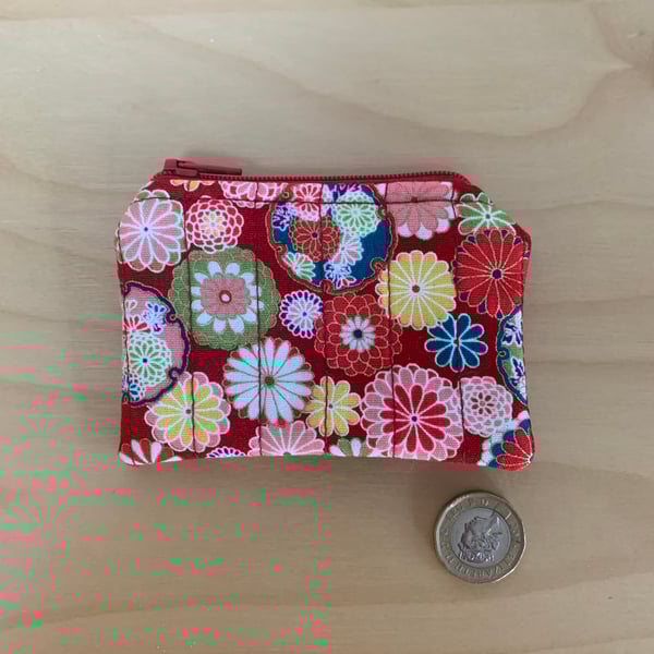 Japanese Floral Print Quilted Fabric Mini Purse