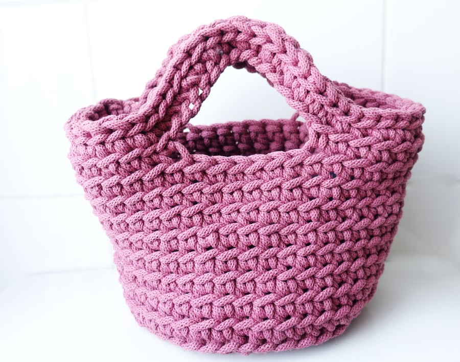 Tote Bag Hand Crochet Cotton Sturdy Funky Recycled Yarn