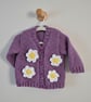 Handmade sugar plum knitted baby cardigan, 6m to 12m, 