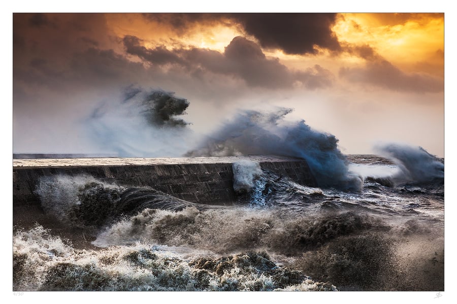 The Cobb Lyme Regis Dorset storm photographic print. 36"x24"