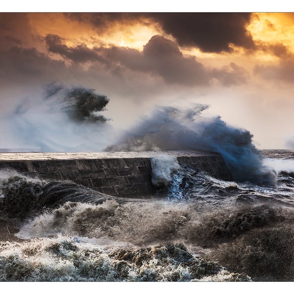 The Cobb Lyme Regis Dorset storm photographic print. 36"x24"