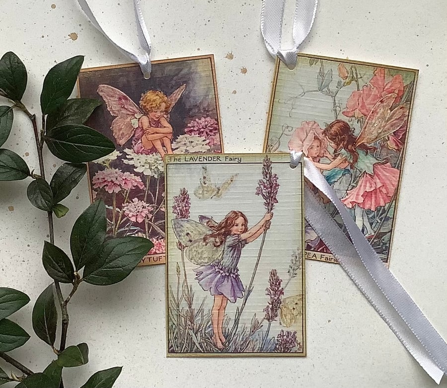 GIFT TAGS Vintage-style. ( set of 3 ) Flower Fairies . ' Summer mix 2' . 