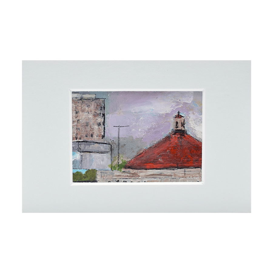 A mounted ACEO in acrylics - Aberdeen Beach Ballroom - Red roof - Scotland