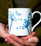Fine china mug, blue & white Cow Parsley & butterflies, Coffee mug,
