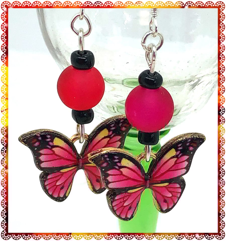 One of a Kind Red Butterfly earrings