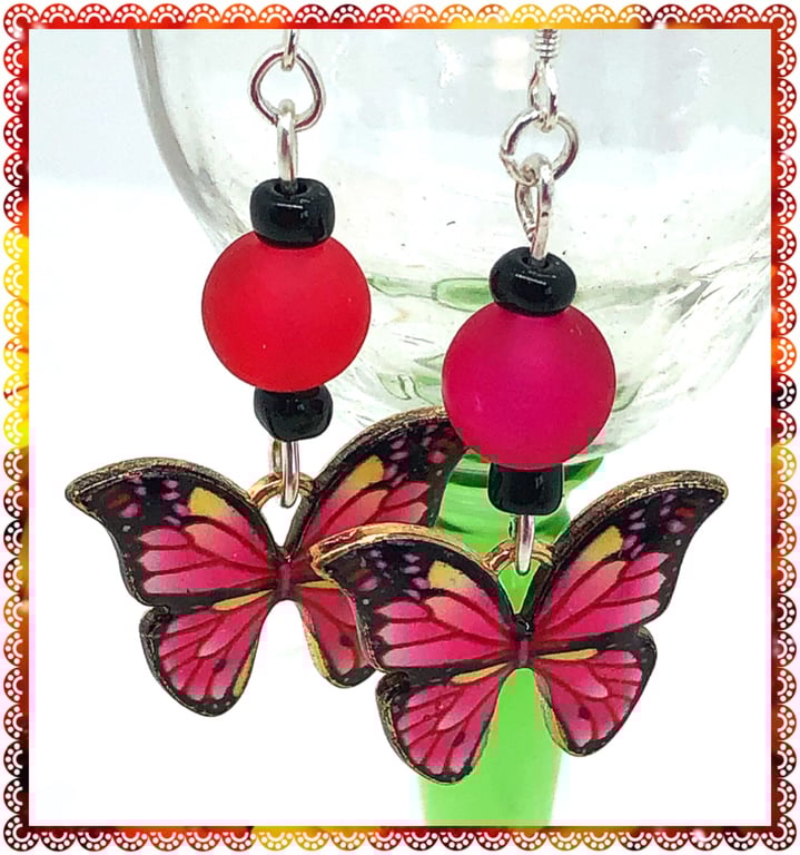 One of a Kind Red Butterfly earrings