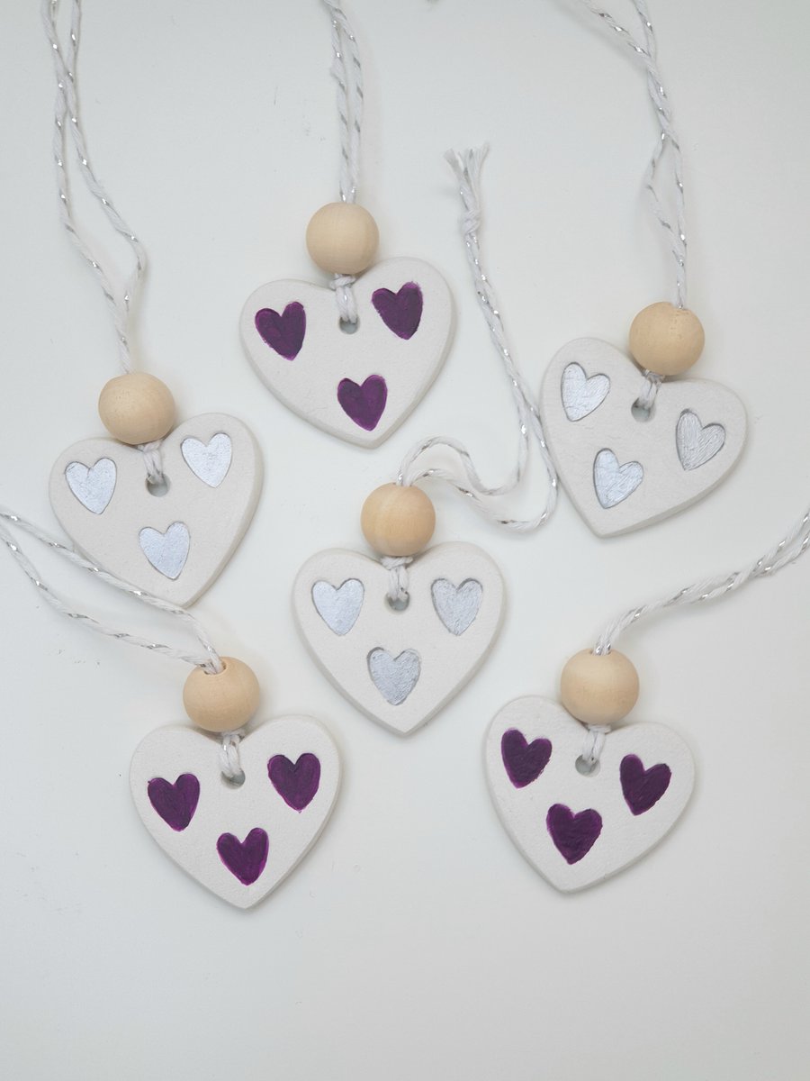6 Clay heart gift tags for birthday, anniversary, gifts for her