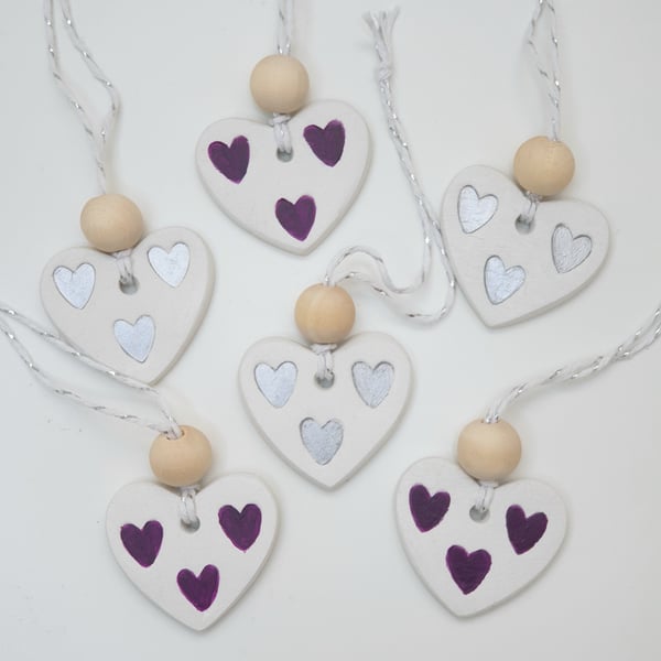 6 Clay heart gift tags for birthday, anniversary, gifts for her