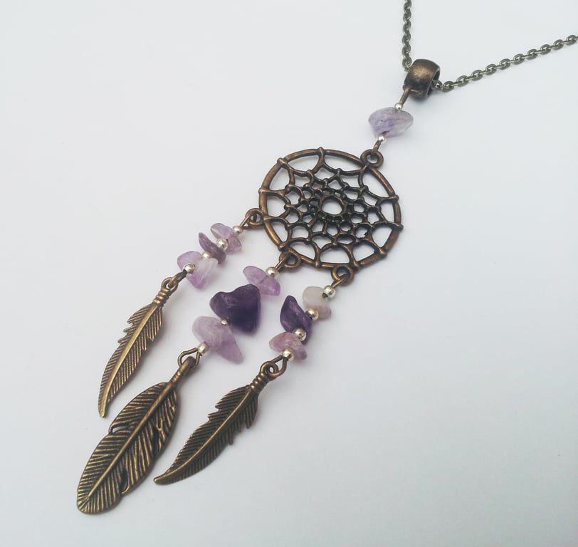Purple Amethyst Dreamcatcher Dream Catcher Long Bronze Necklace