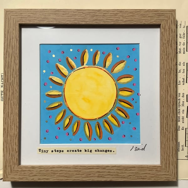Tiny steps create big changes. Original art. Motivational. Sun. Framed 
