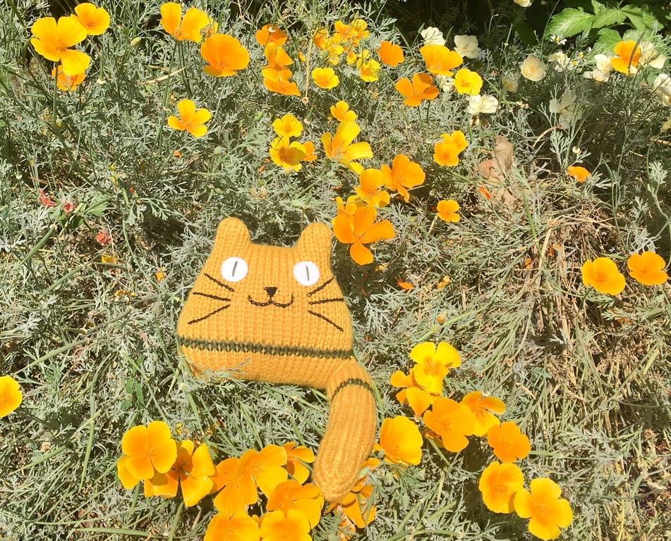 Yellow knitted kitten decor - gift for cat lady - baby boy gift