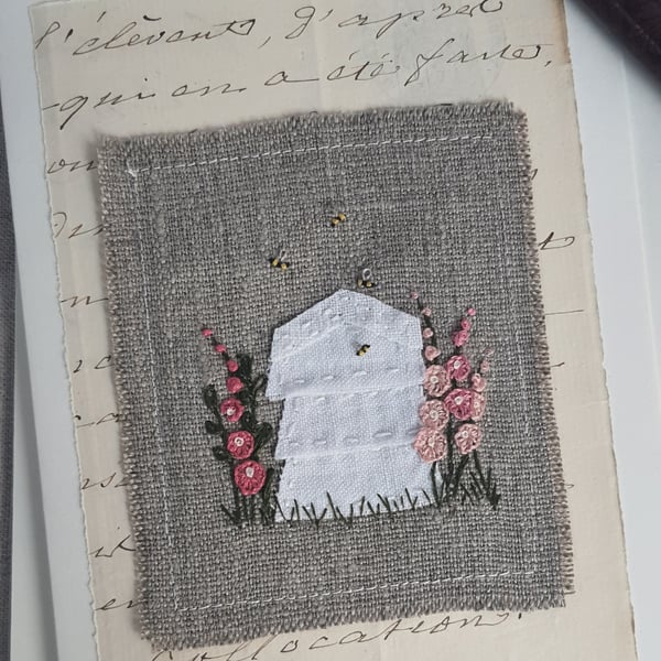 Hand embroidered blank greetings card