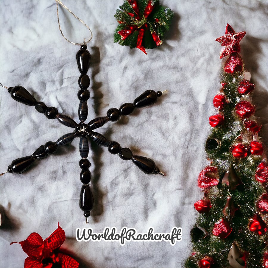 Black beaded snowflake tree ornament