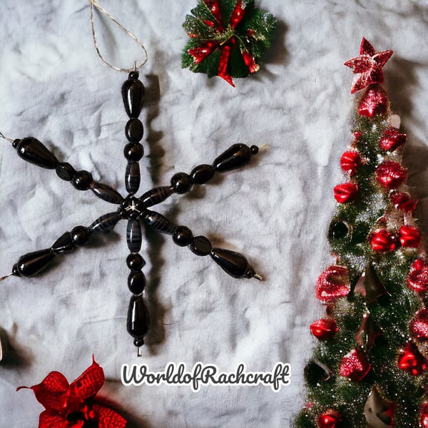 Black beaded snowflake tree ornament