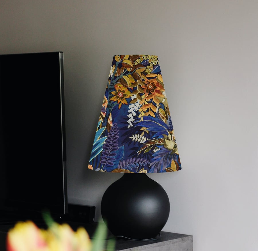Floral Midnight Velvet cone lampshade, extra tall lampshade hidden paradise