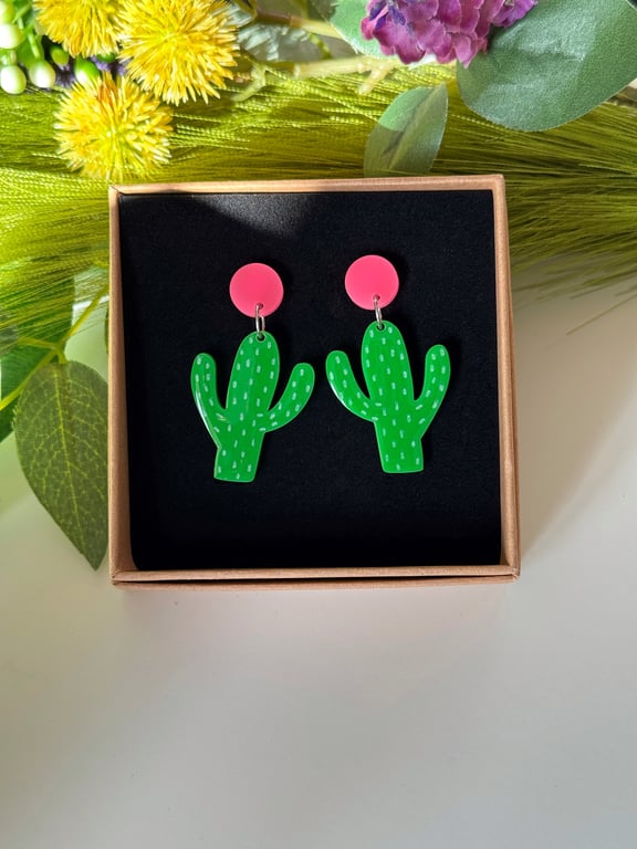 Funky Bold Acrylic Cacti Earrings