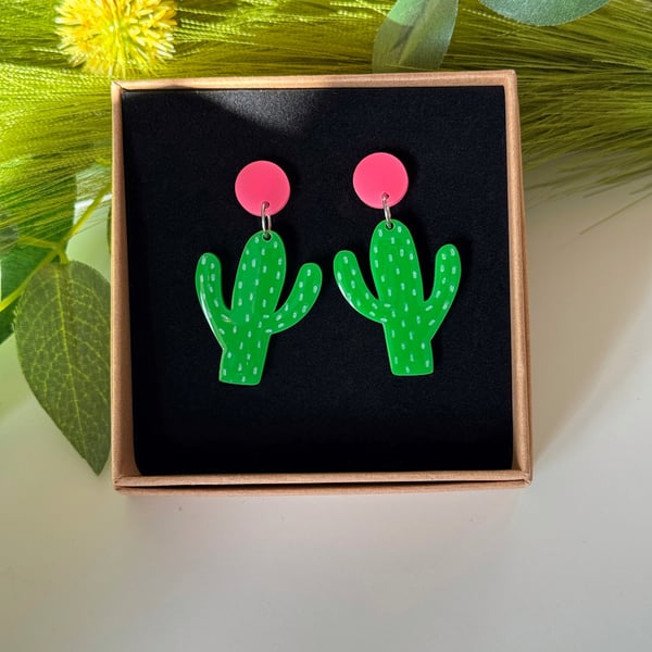 Funky Bold Acrylic Cacti Earrings