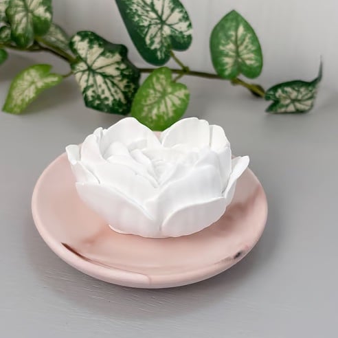 Heart Rose Fragrance Stone with Blush Marbled Dish - Aroma Stone Gift