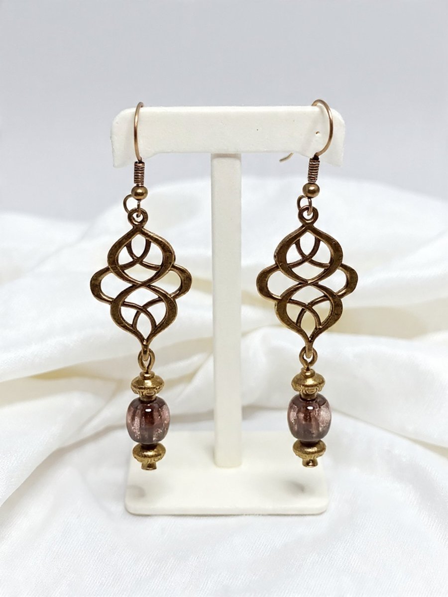 Brown Star Dust Glass Bead Earrings