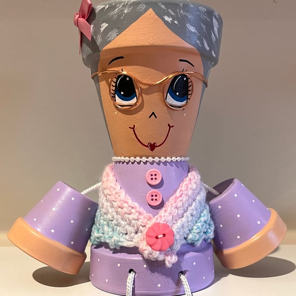 Hand painted Granny pot lady 