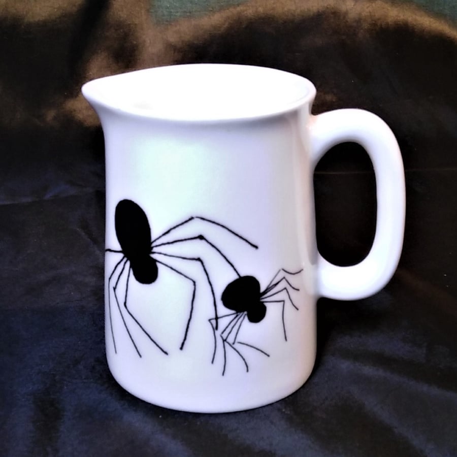 Spider jug quarter pint white bone china with black spiders