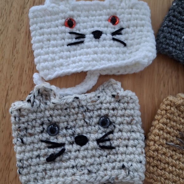 Pair Of Crochet Cat Coffee Cup Holders (J174)