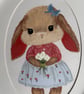 Original Bunny Acrylic Painting in Vintage Oval Frame, Woodland Nursery Art - Image 3