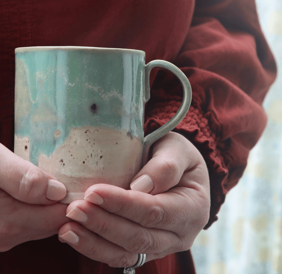 Handmade Ceramic Mug - Cornish Storm Mug, Green, landscape