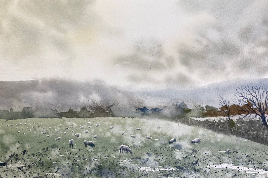 Battersby fields foggy morning (Pure Original Watercolour)