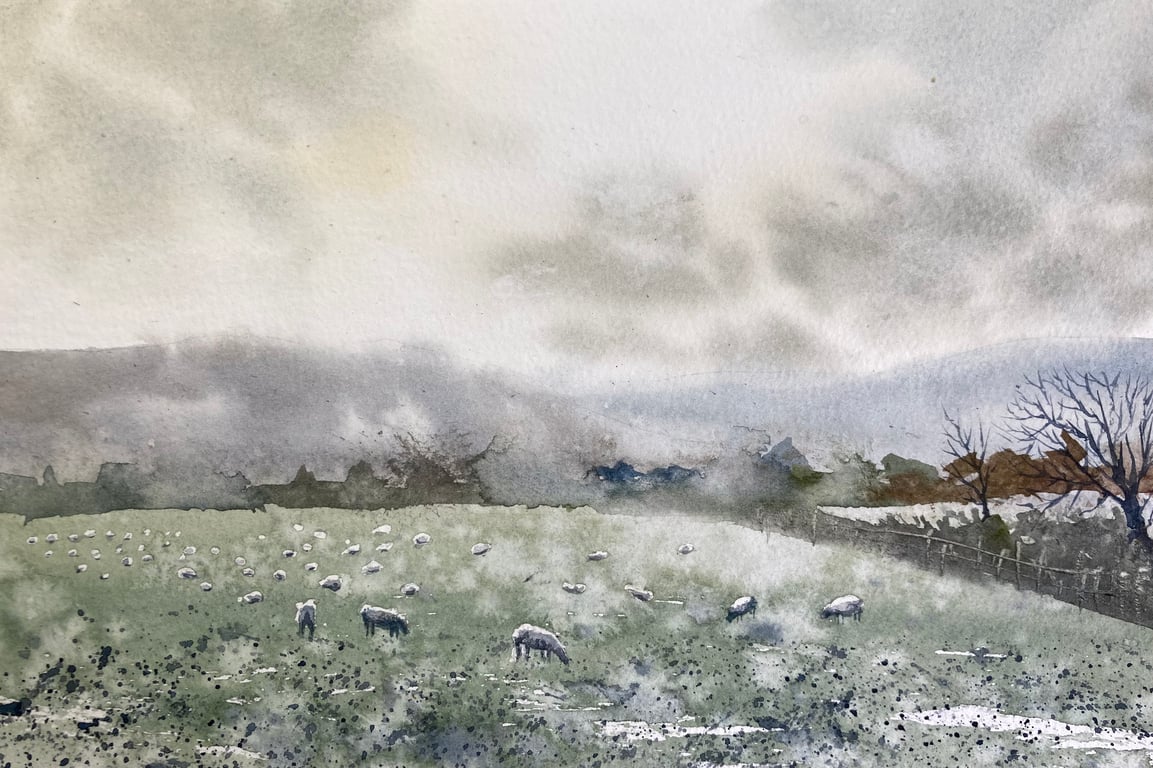 Battersby fields foggy morning (Pure Original Watercolour)