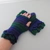 Fingerless Mittens with Dragon Scale Cuffs  Emerald, Navy and Purple 