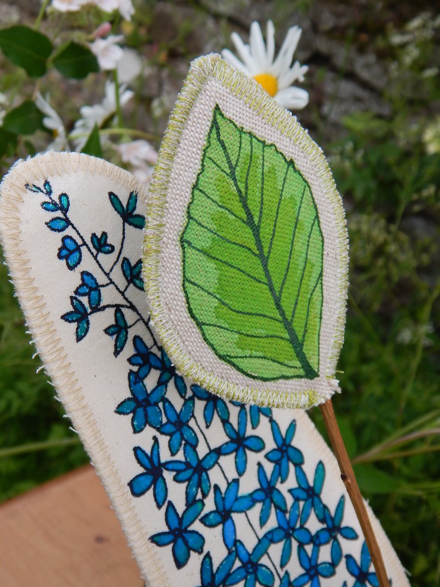 Delphiniums, butterfly and fox -Screen printed Fabric Bouquet