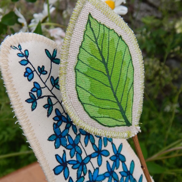 Delphiniums, butterfly and fox -Screen printed Fabric Bouquet