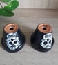 Pair of small terracotta plant pots hand drawn with decorative skulls.   - Image 6