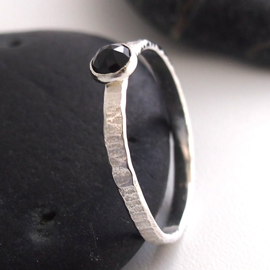 Sterling Silver Ring with Black Garnet