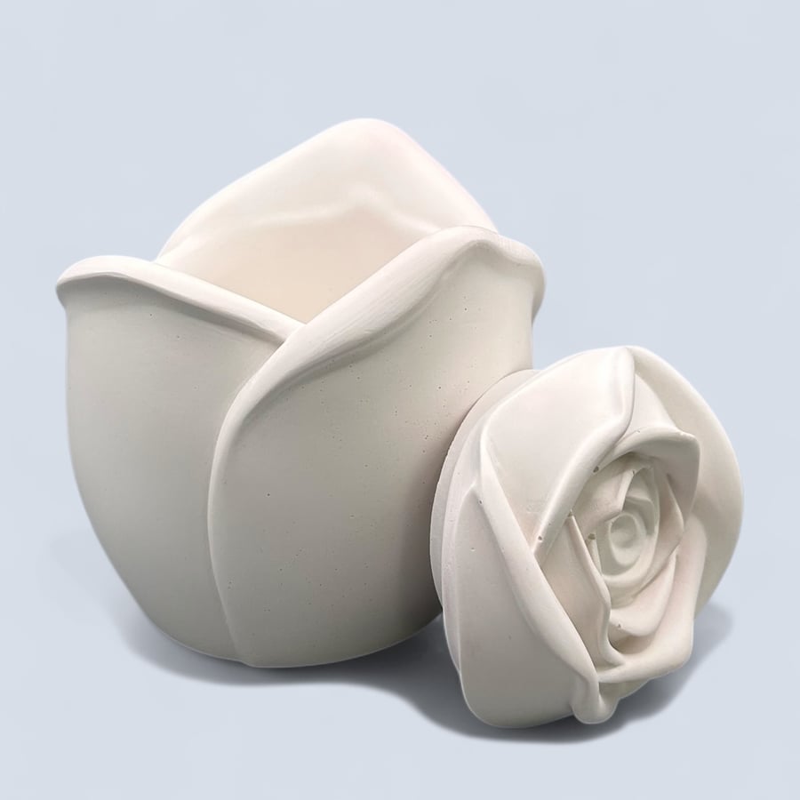 Large White Rose Jewellery Box or Trinket Pot