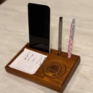 Handmade Wooden Desk Organiser - Phone Stand, Pen Holder & Notepad Tray