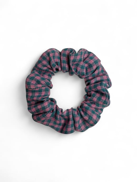 Pink & Green Gingham Linen Scrunchie - Regular