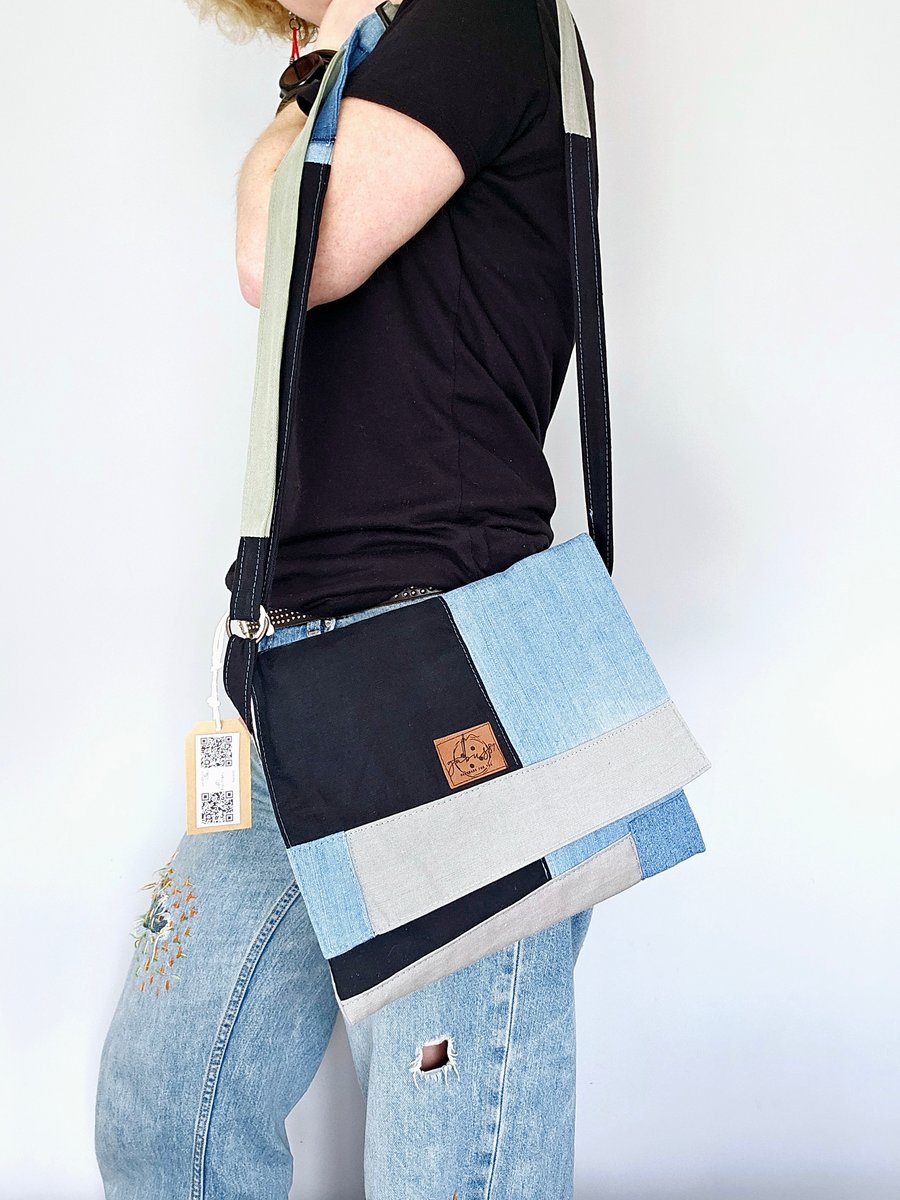 Crossbody jeans bag, ecofriendly messenger bag, handmade bagg 