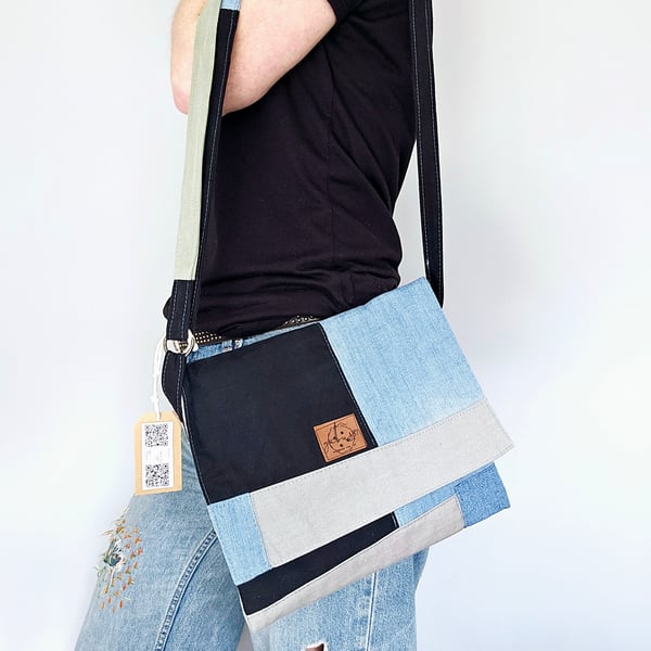 Crossbody jeans bag, ecofriendly messenger bag, handmade bagg 