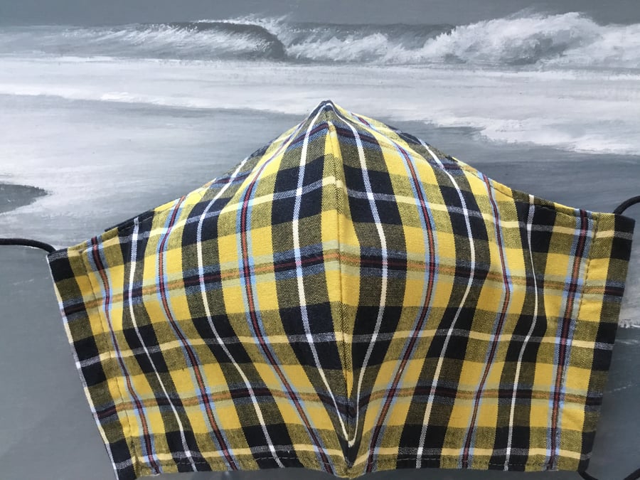 3 Layer Cornish Tartan Face Covering Mask with Removable Nose Wire 