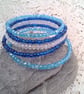 5 Strand Memory Wire and Blue Bead Cuff Bracelets, Stacking Bracelets, Cuff - Image 2