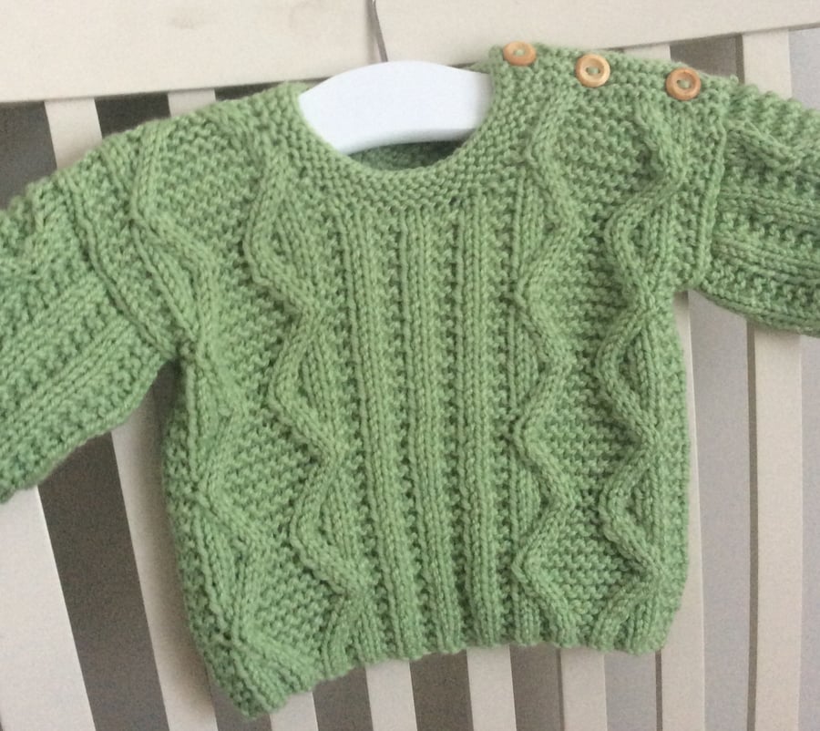 Hand knitted Aran baby jumper 