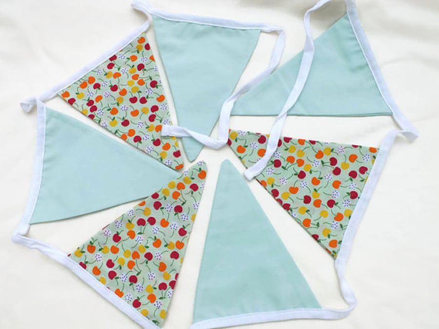 Bunting in Light Green with Cherry Design fabric, housewarming gifts 