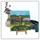 Scottish landscape - abstract painting - acrylics - wildflowers - with easel.
