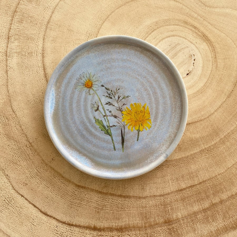 Summer Seconds Daisy Dandelion Hand Thrown Ceramic Dish